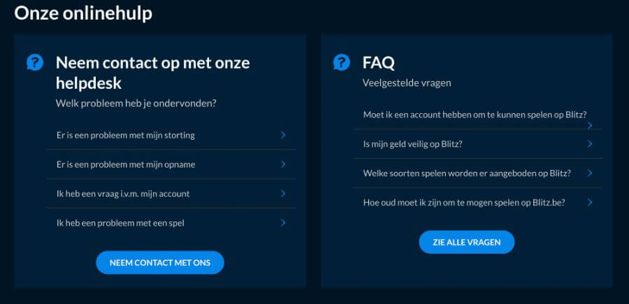 Helpdesk van Blitz Casino